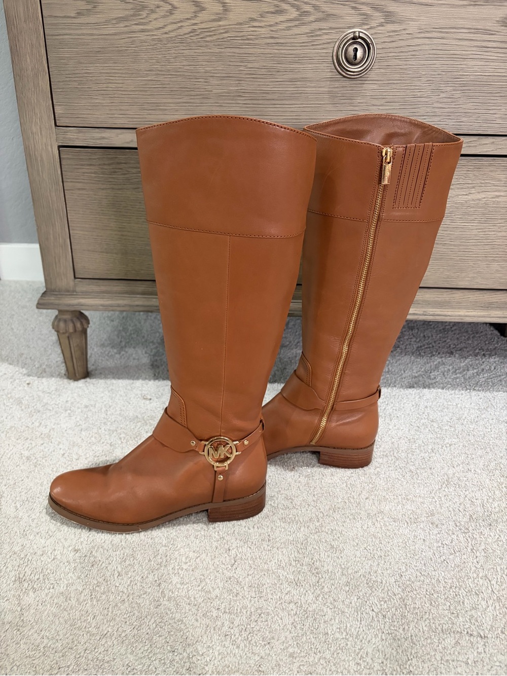 Michael Kors Brown Leather Tall Riding Boots, Women’s 8 Boots - Picture 3 of 8